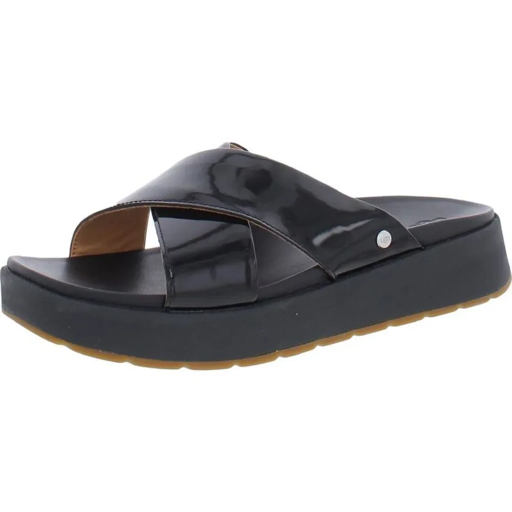 Ugg Womens Emily Black Patent Leather Slip On Comfort Slide Sandals Shoes New